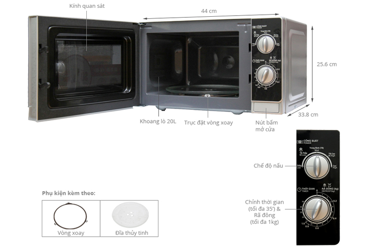 Lò Vi Sóng Sharp R-203VN-M - 20L (Bạc) - Hàng chính hãng